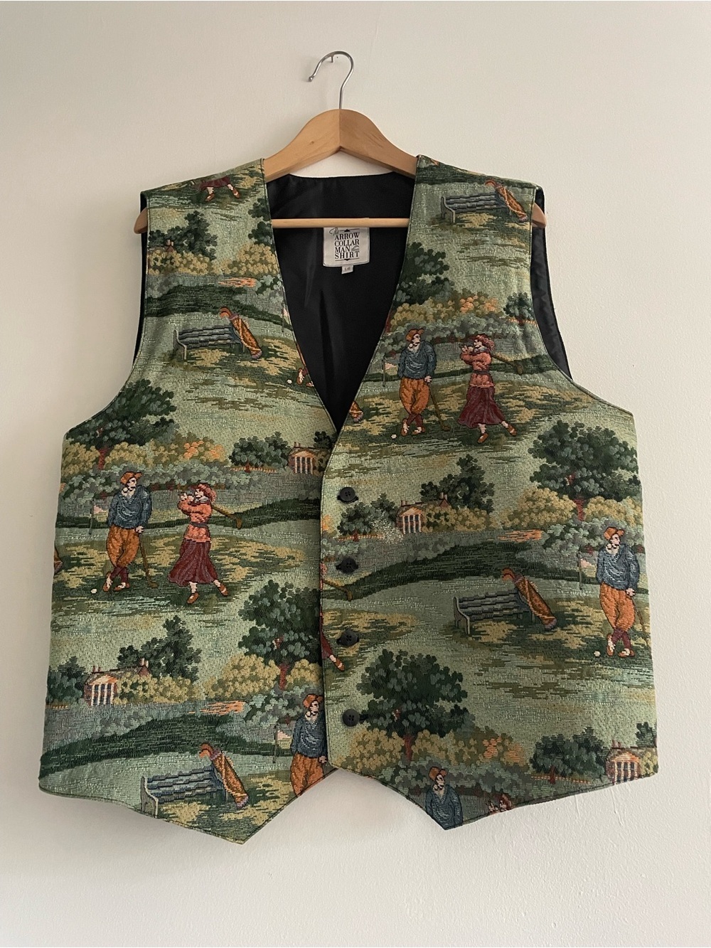 Vintage 80’s Arrow Collar Man Green Golf Tapestry Grandpa Button Up Vest Large